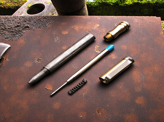 Handmade Damascus steel Ballpoint Pen with Brass Cap & Pocket Clipper. Pro7011