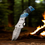 Handmade Damascus Steel Bone Handle Folding Knife with Damascus Bolster. Free engraving and USA Shipping.  Pro-Vigoroso1451