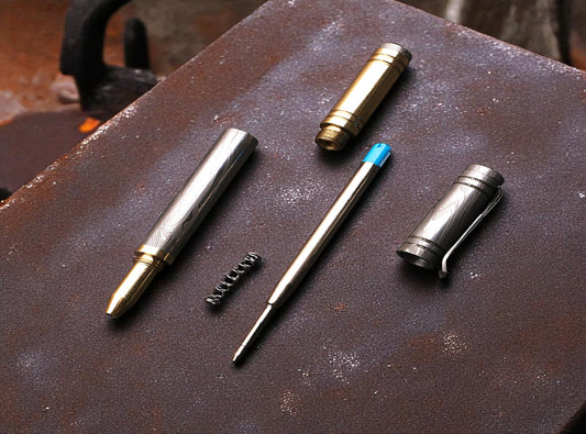 Luxury Damascus Steel Capped Ballpoint Pen with Brass Barrel. Pro7012