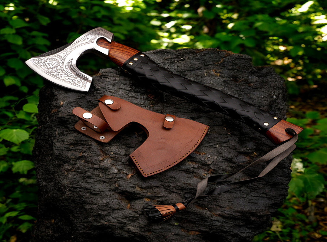 Handmade High Carbon Steel Medieval Axe with Wrapped Ash Wood Shaft. Pro-Bello1442
