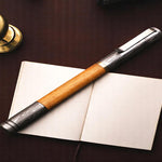Handmade Damascus steel & Oak Wood Barrel Ballpoint Pen with Deep Pocket Clipper. Free Engraving and USA Shipping. Pro-Regalo7010