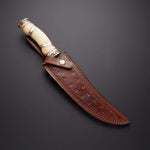 Handmade Damascus steel Camping Skinner Gear with Brass and Camel Bone Handle. Pro-Capolavoro1460