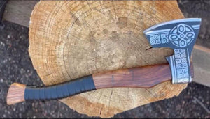 Handmade Carbon Steel Home Décor Axe and Hammer with Rosewood Handles.  Free Damascus Steel Ring.  Pro-Bello1445