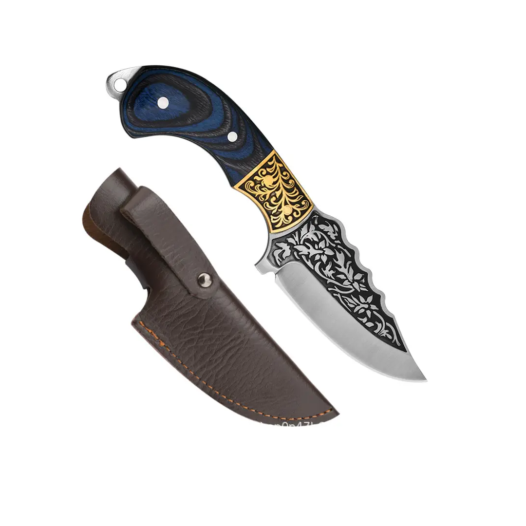 Handmade Etching Blade Skinner Knife – Blue Dollar Sheet Handle & Brass Carving Bolster. Pro-Tenace6065