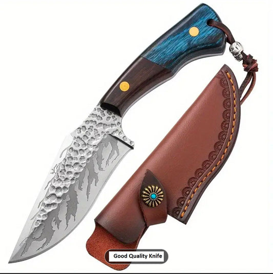 Handmade Stainless Steel Skinner Knife with Wood Handle and Sheath. Pro-Tenace6061
