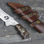 Custom Handmade Damascus Steel Camping Skinner Gear with Lamb Horn Handle. Pro-Tenace1521