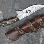 Custom Handmade Damascus Steel Camping Skinner Gear with Lamb Horn Handle. Pro-Tenace1521