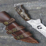 Custom Handmade Damascus Steel Camping Skinner Gear with Lamb Horn Handle. Pro-Tenace1521