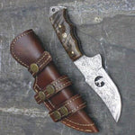 Custom Handmade Damascus Steel Camping Skinner Gear with Lamb Horn Handle. Pro-Tenace1521