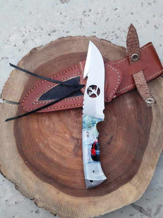 Handmade J2 Steel Cross Cut Camping Gadget with Customized Photo on Handle. Pro1525