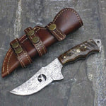 Custom Handmade Damascus Steel Camping Skinner Gear with Lamb Horn Handle. Pro-Tenace1521