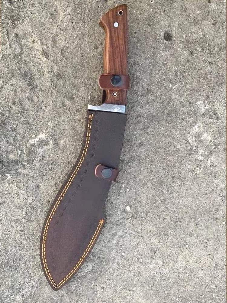 Handmade Damascus Steel Hunting Kukri Knife With Dark Wood Handle. Pro1450
