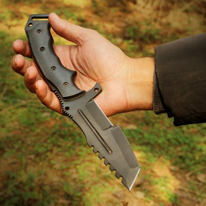 High carbon steel black coated hunting tracker TANTO knife. Pro-Capolavoro1892