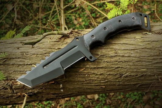 Best Handmade Black Coated Tanto Knife with Special Groove & Micarta handle. Pro1892