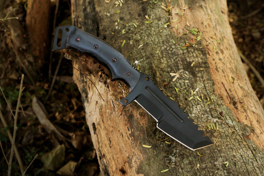 High carbon steel black coated hunting tracker TANTO knife. Pro-Capolavoro1892