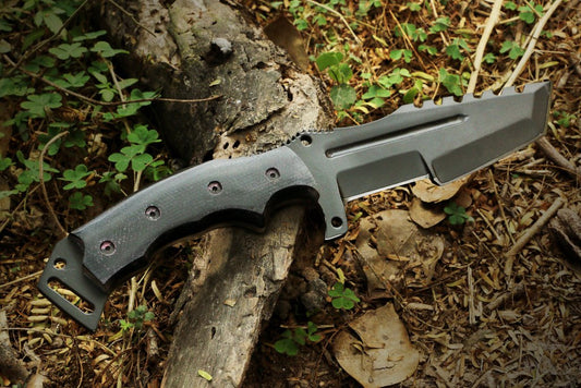 Best Handmade Black Coated Tanto Knife with Special Groove & Micarta handle. Pro1892