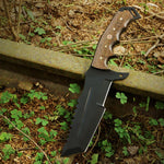 High carbon steel black coated hunting TANTO knife with free leather cover. Pro-Capolavoro1847