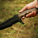 High carbon steel black coated hunting TANTO knife with free leather cover. Pro-Capolavoro1847