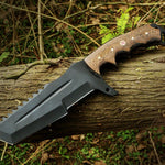 High carbon steel black coated hunting TANTO knife with free leather cover. Pro-Capolavoro1847