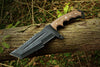 High carbon steel black coated hunting TANTO knife with free leather cover. Pro-Capolavoro1847