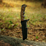 High carbon steel black coated hunting TANTO knife with free leather cover. Pro-Capolavoro1847