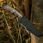 High carbon steel black coated hunting TANTO knife with free leather cover. Pro-Capolavoro1847