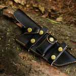 High carbon steel black coated hunting TANTO knife with free leather cover. Pro-Capolavoro1847