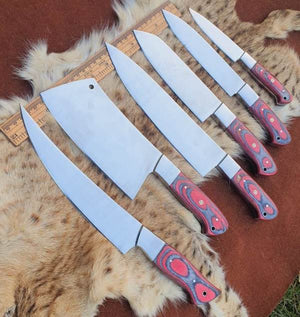 Custom Handmade J2 Steel Kitchen Chef Knives Set.  Free Damascus Steel Ring. Pro-Robusto1443