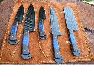 Handmade D2 Steel Textured & Powder Coated Kitchen Chef Set in Box. Pro1446