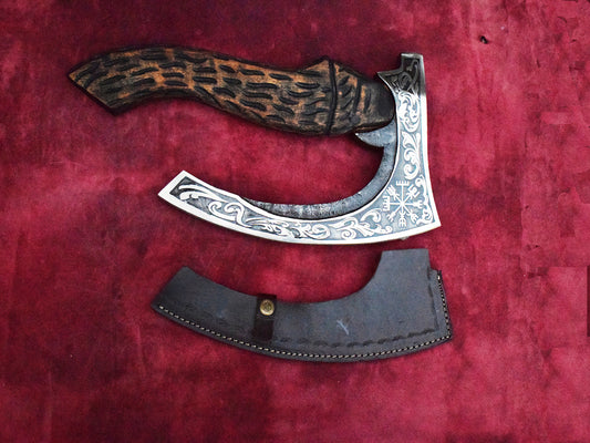 Handmade High Carbon Steel Long Edge Viking Pizza Cutter AXE. Pro-Bello1490