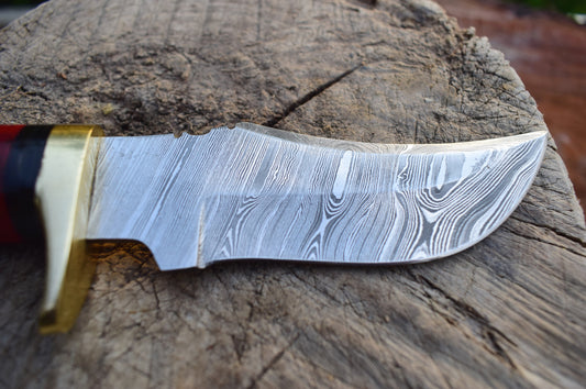 Handmade Damascus steel Stag Handle Camping Gear with Brass Bolster. Pro1520