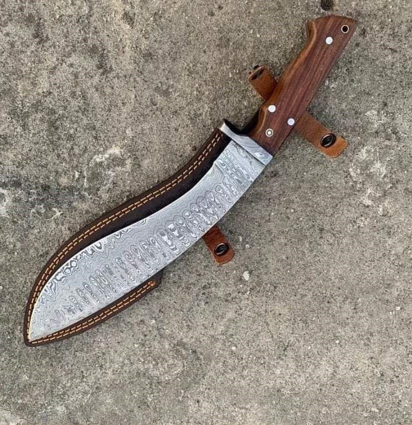 Handmade Damascus Steel Hunting Kukri Knife With Dark Wood Handle. Pro1450