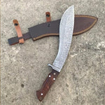 Handmade Damascus Steel Hunting Kukri Knife With Dark Wood Handle. Pro-Bello1450