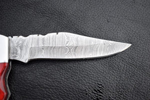 Handmade Damascus Steel Back Lock Hunting knife with Reddish Dollar Sheet Handle.Pro-Vigoroso1480