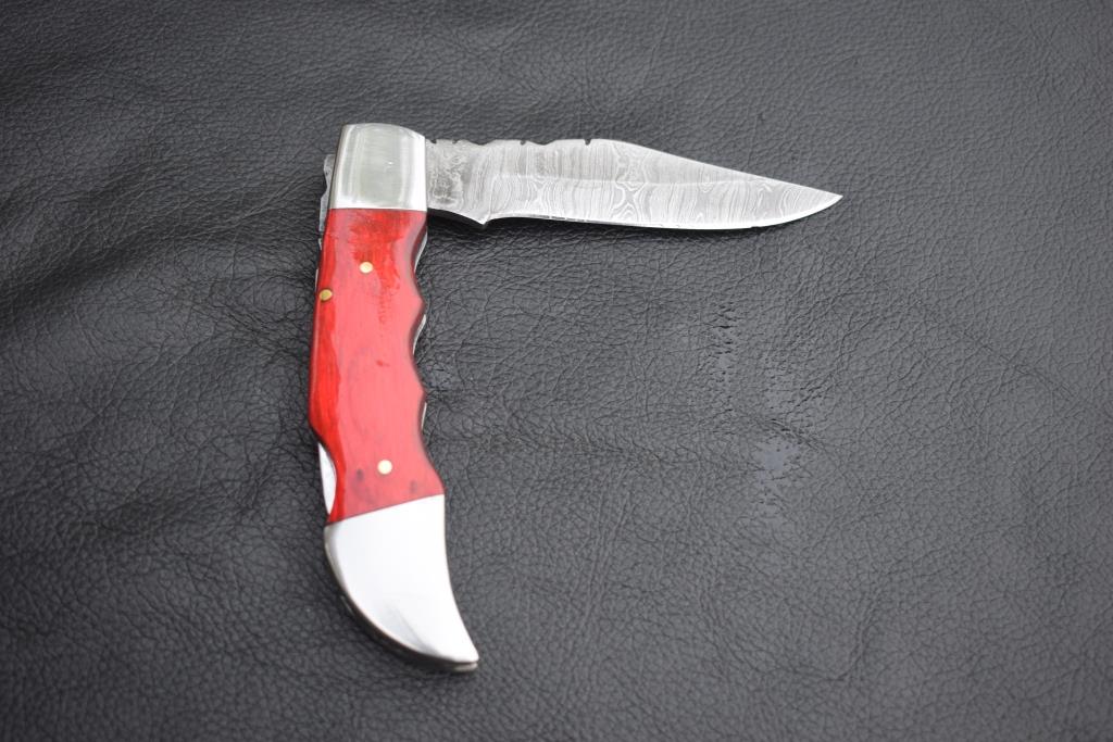 Handmade Damascus Steel Back Lock Hunting knife with Reddish Dollar Sheet Handle.Pro-Vigoroso1480