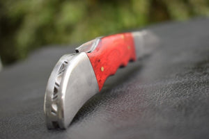 Handmade Damascus Steel Back Lock Hunting knife with Reddish Dollar Sheet Handle.Pro-Vigoroso1480