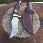 Handmade Damascus steel Stag Handle Camping Gear with Brass Bolster. Pro-Tenace1520