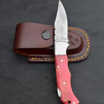 Damascus steel Back Lock Folding Knife with Pink Resin Handle. Pro-Vigoroso1488