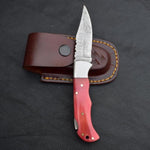 Damascus steel Back Lock Folding Knife with Pink Resin Handle. Pro-Vigoroso1488