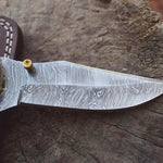 Handmade Damascus Steel Folding Knife along with Engraved Resin Handle. Pro-Vigoroso1481