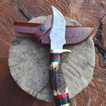 Handmade Damascus steel Stag Handle Camping Gear with Brass Bolster. Pro-Tenace1520