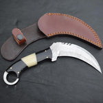 Handmade Damascus steel Karambit Knife with Black & Off-white Handle. Pro-Netto1541