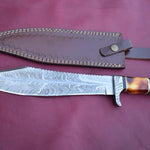 Handmade Damascus Steel Hunting Rambo Bowie Knife With Resin & Bull Horn Handle. Pro-Vigoroso1467