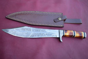 Handmade Damascus Steel Hunting Rambo Bowie Knife With Resin & Bull Horn Handle. Pro-Vigoroso1467