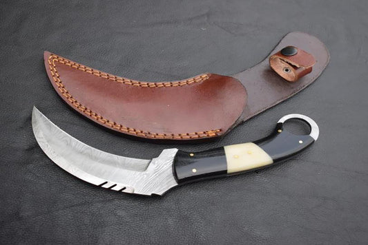 Handmade Damascus steel Karambit Knife with Black Micarta and Off-white Bone Handle. Pro1541