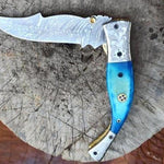 Handmade Damascus Steel Fish Tail Shape Folding Knife. Pro-Vigoroso1476