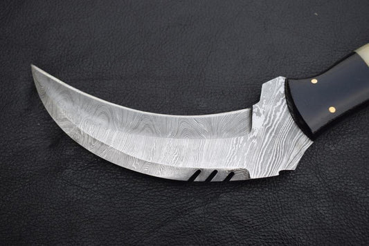 Handmade Damascus steel Karambit Knife with Black Micarta and Off-white Bone Handle. Pro1541