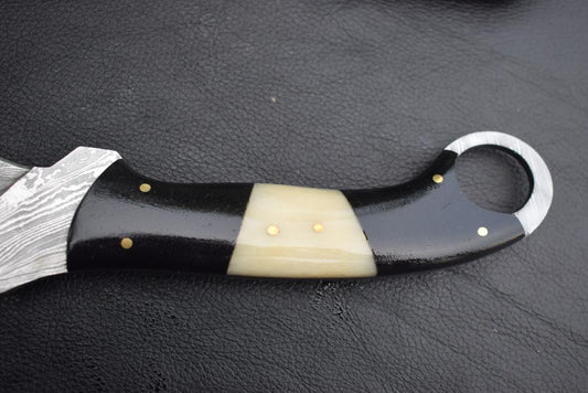 Handmade Damascus steel Karambit Knife with Black Micarta and Off-white Bone Handle. Pro1541