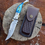 Handmade Damascus Steel Fish Tail Shape Folding Knife. Pro-Vigoroso1476