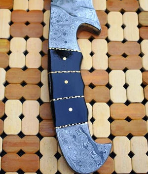 Handmade Damascus Steel Hunting Bowie Knife with Bull Horn Handle. Pro-Vigoroso1461